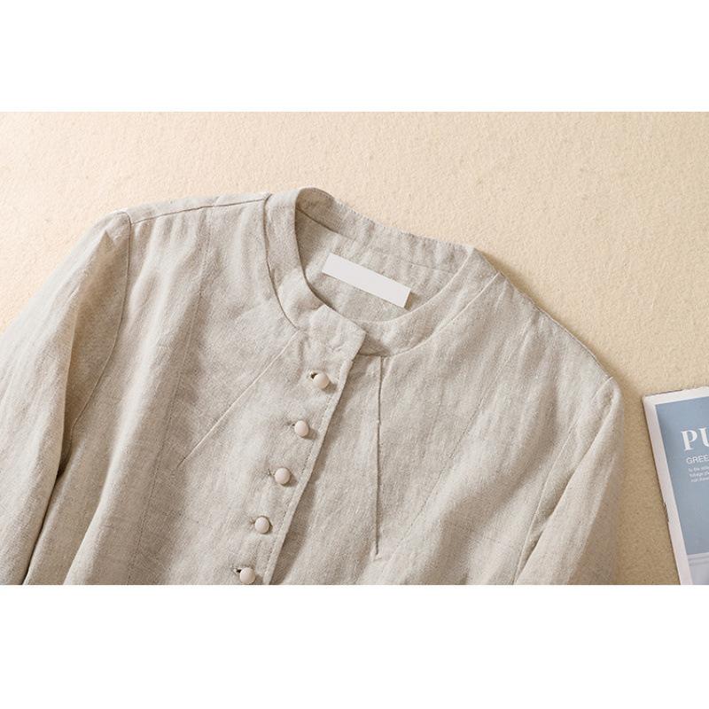 Long-sleeved Loose-fit Linen Patchwork Jacket