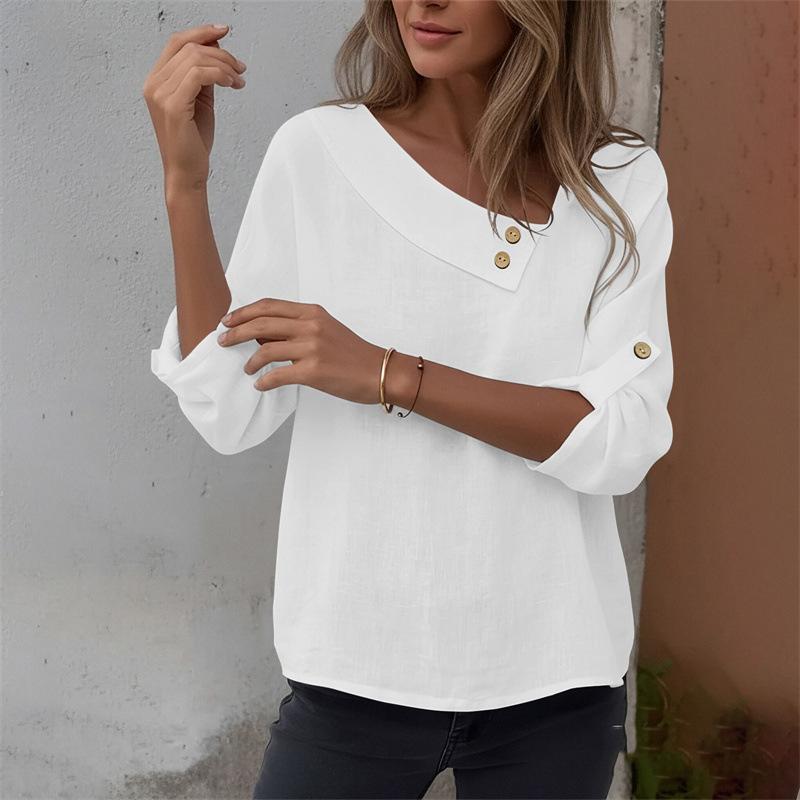 Casual Relaxed-fit Solid-color Asymmetric Top With Buttons
