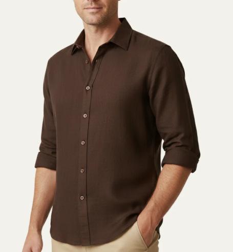 Mens Stylish Solid-color Long-sleeve Button-down Shirt