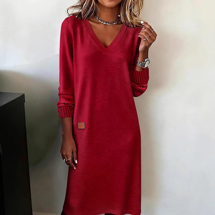 New Popular Spring And Autumn Women's V-neck Long Dress