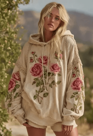 Vintage Hooded Jacket Versatile Lace-up Printed Sweatshirt