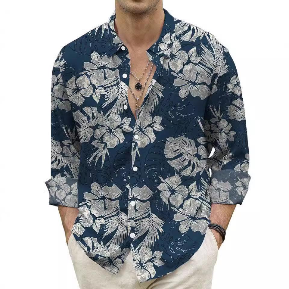 Autumn Mens Shirt With A Floral Print Top
