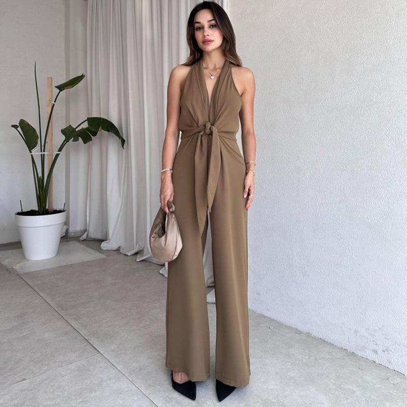 Sleeveless V-neck Strapped Slim-fit Comfortable Jumpsuit
