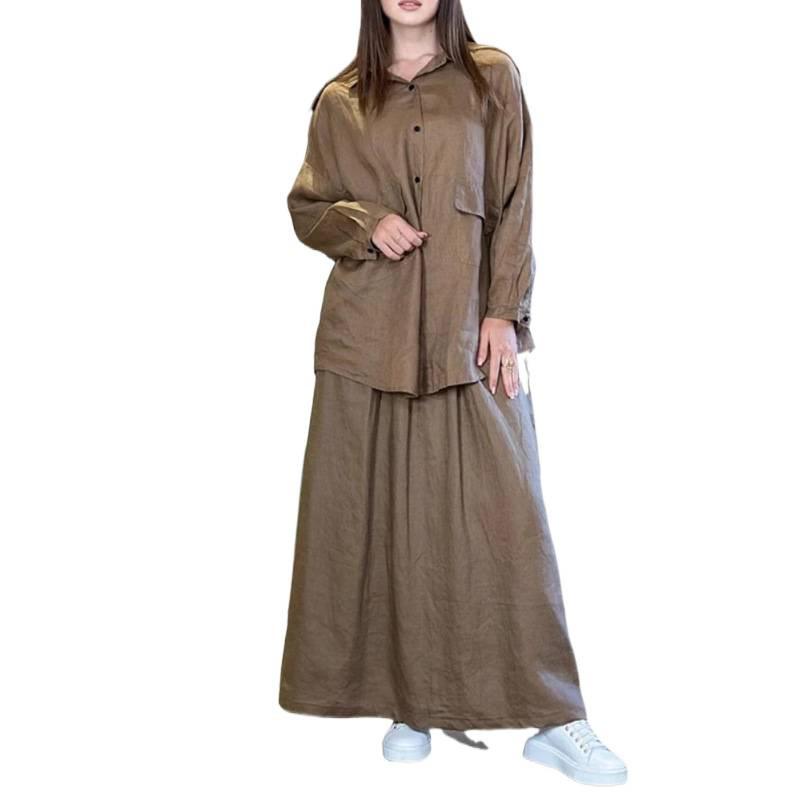 Women's Long-Sleeve Shirt Dress Casual Set