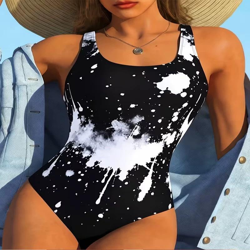 Womens 3D Digital-Print One-Piece Swimsuit