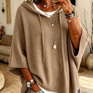 Womens Knitted New-Style Hooded Drawstring Sweater