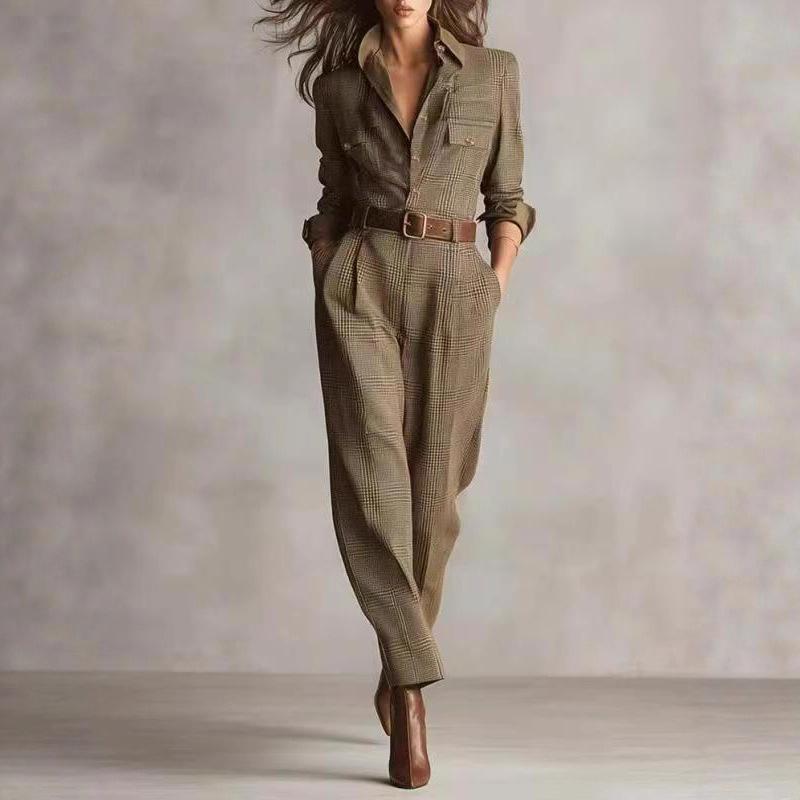 Women's Spring And Autumn Chic Plaid Jumpsuit