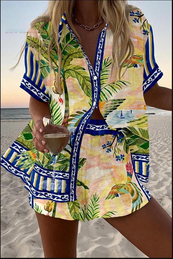 Women's Beach 3D Printed Shirt And Shorts Set