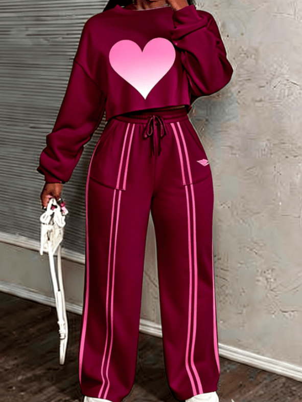 Casual Crew Neck Long-sleeved Sweatshirt And Trousers Two-piece Set