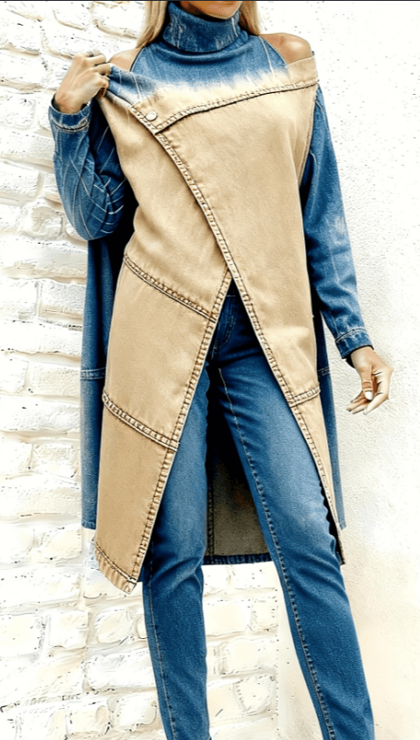 Simple And Stylish Two-piece Suit, Asymmetrical Top, Slim-fit Trousers