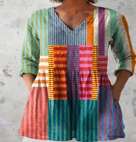 Printed Casual V-neck Women's Top