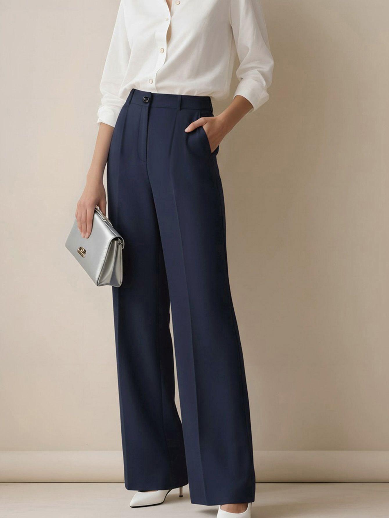 European And American-style High-waisted Drapey Straight-leg Dress Pants