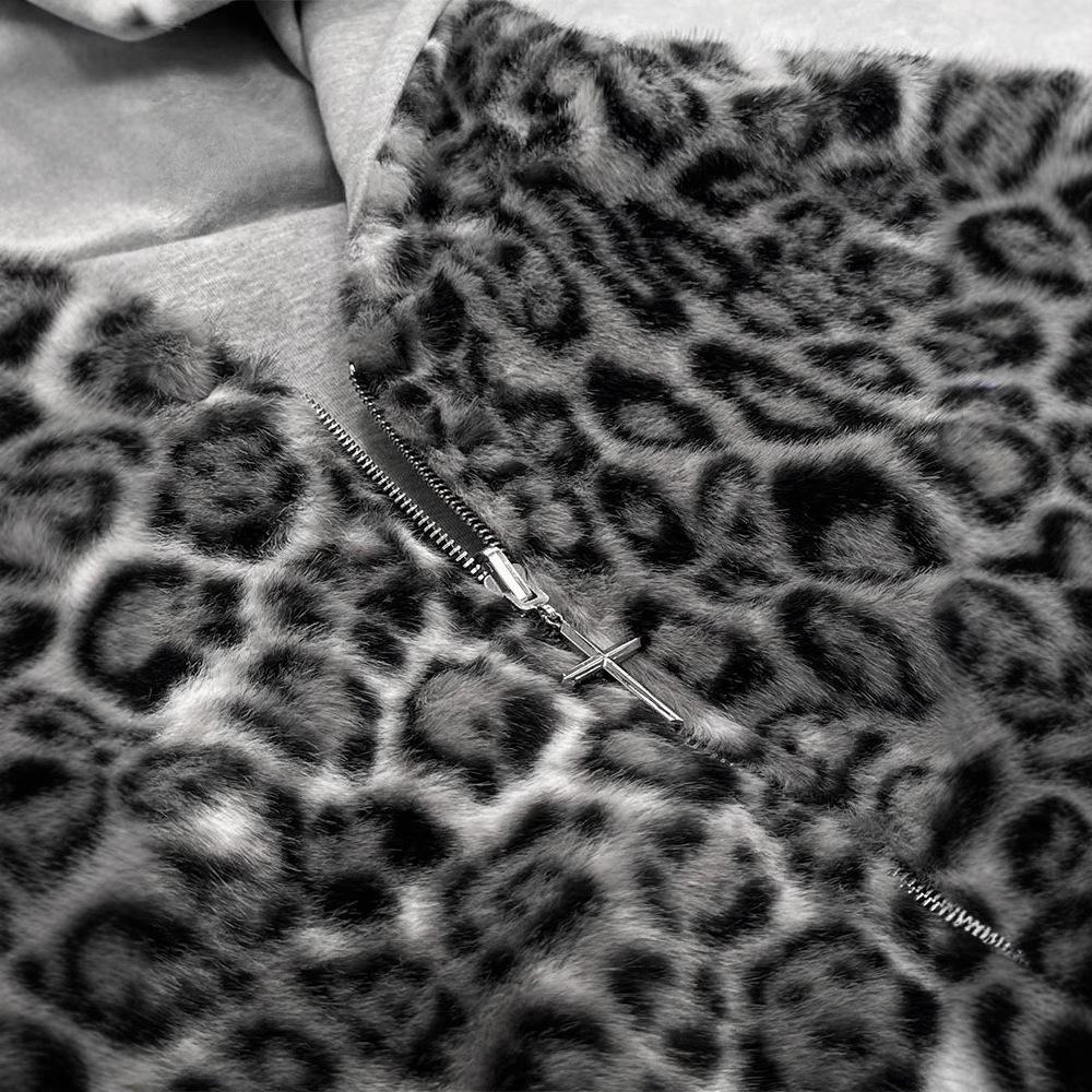 Hooded Hoodie Two Sides Can Wear Vintage Leopard Print Zipper Hoodie