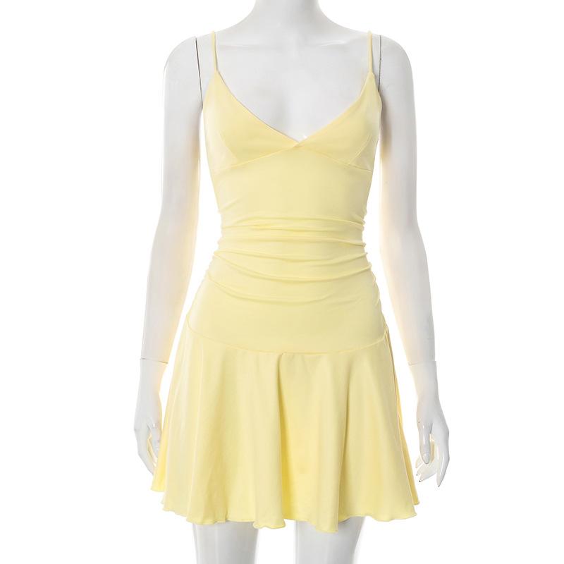 Sexy V-neck Suspender Dress Y2K Fashion Slim Ruffled Short Dresses For Women Clithing
