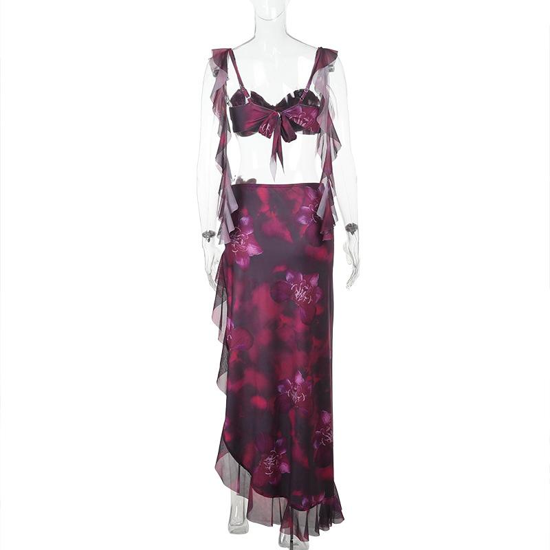 French Street Vacation Frill Printing Suit