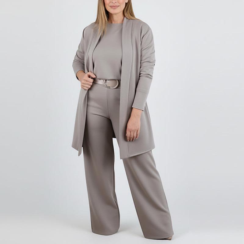 Round Neck Long Sleeve Top Belt Comfortable Blouse And Pants
