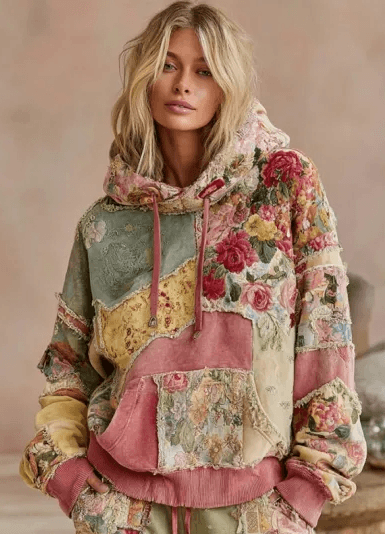 Vintage Hooded Jacket Versatile Lace-up Printed Sweatshirt