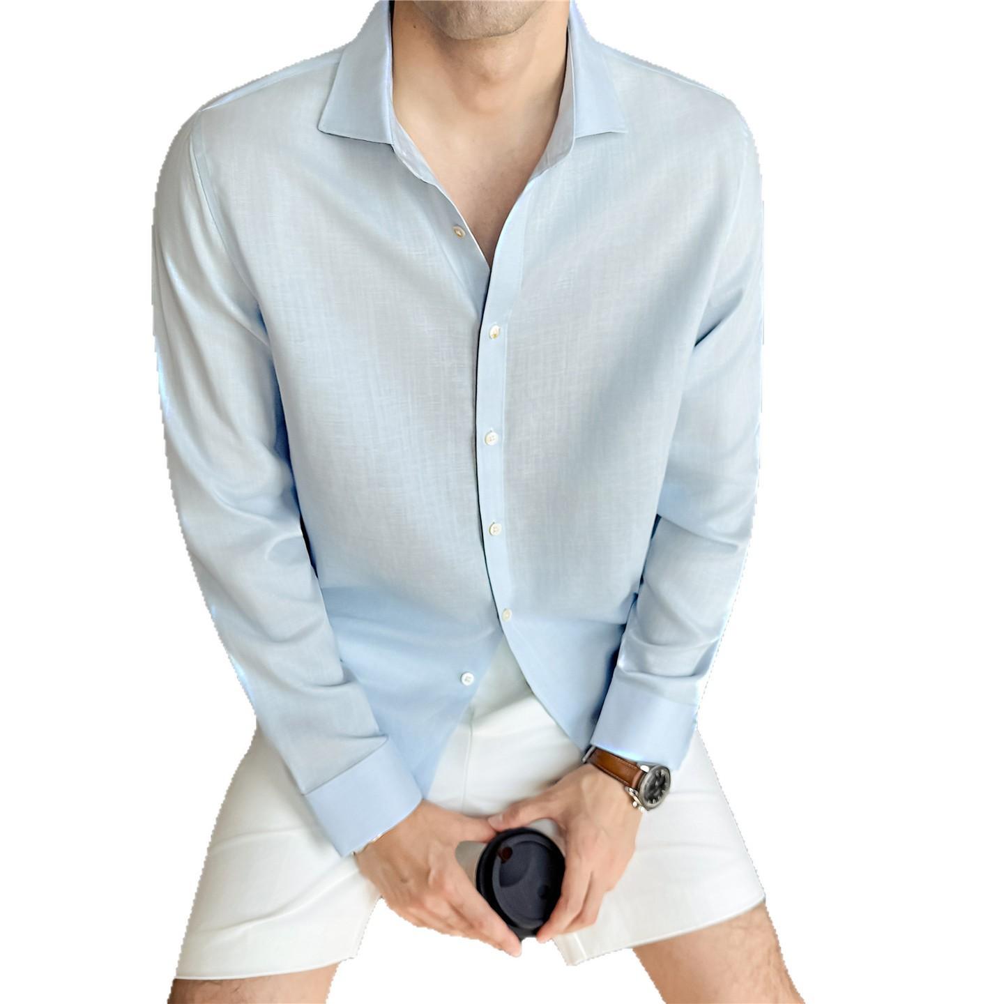Lyocell-linen-cotton Blend Summer Square-neck Shirt