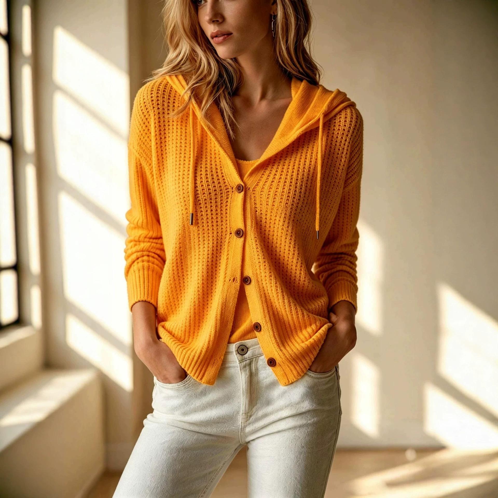 Casual Chic Cardigan With Buttons Knitted Hoodie Sweater