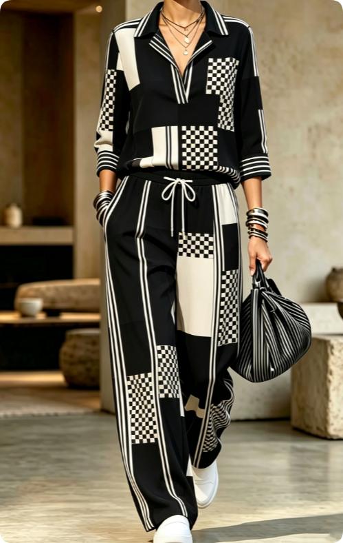 Womens Summer Lapel-Neck Cropped-Sleeve Set