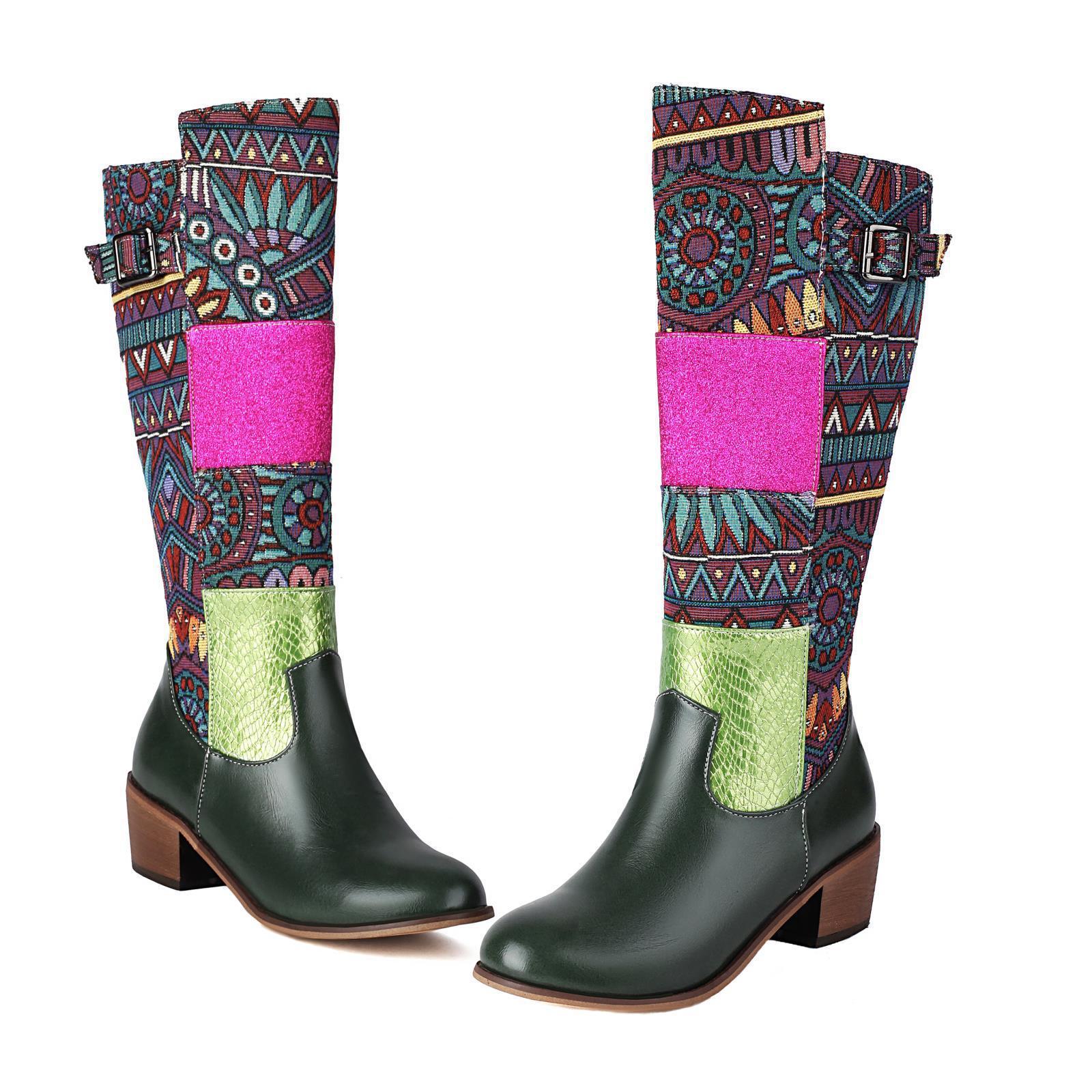 Vintage Ethnic-style Embroidered Patchwork High-top Boots