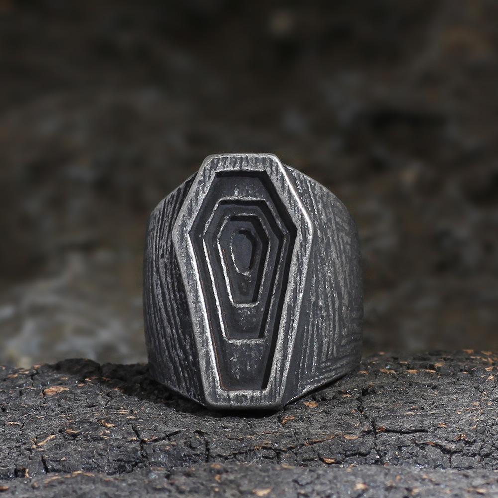 Stainless Steel Gothic Coffin Ring For Men