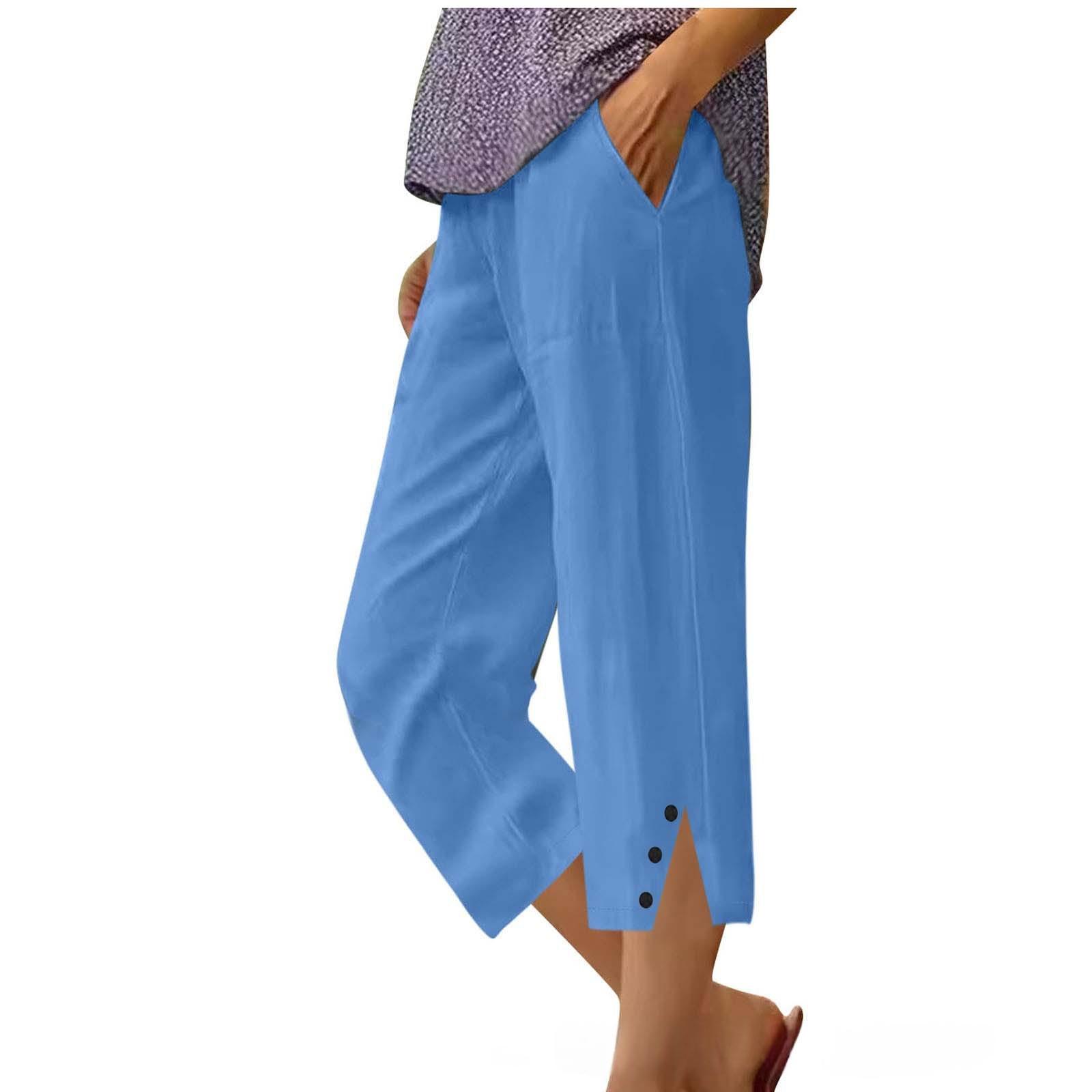 Womens Solid-color Casual Loose-fit Pants With Pockets