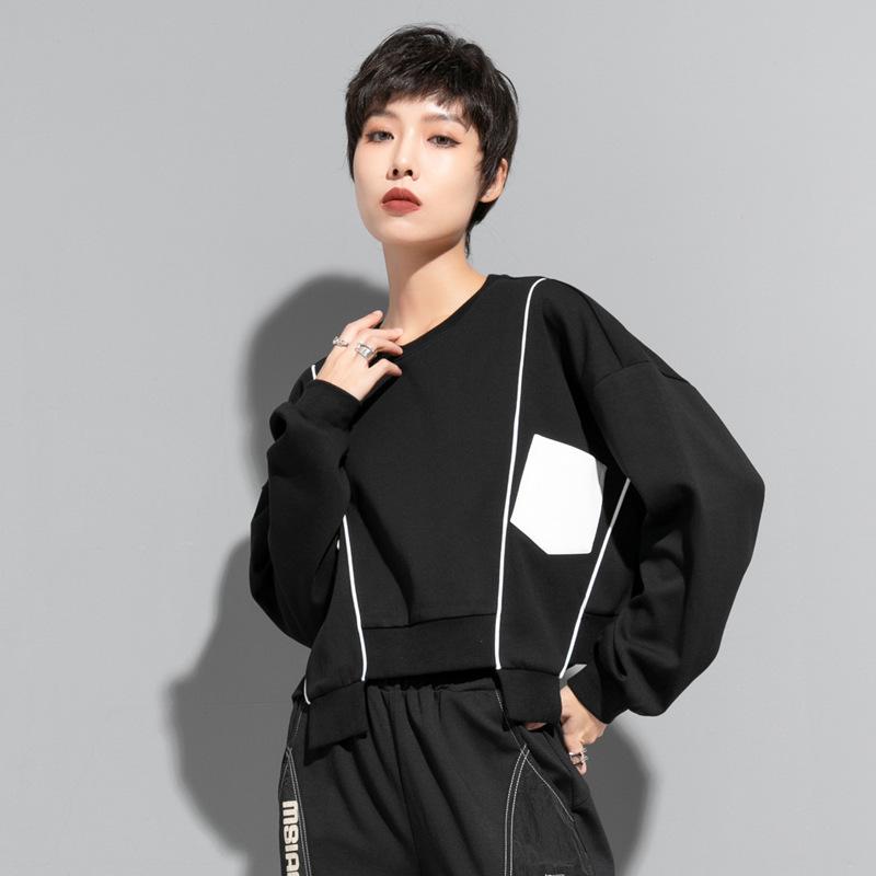 Patchwork Irregular Hoodie Pullover Womens Clothing