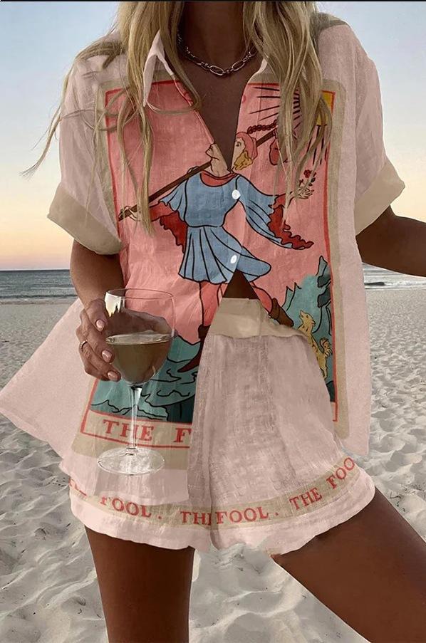 Women's Beach 3D Printed Shirt And Shorts Set