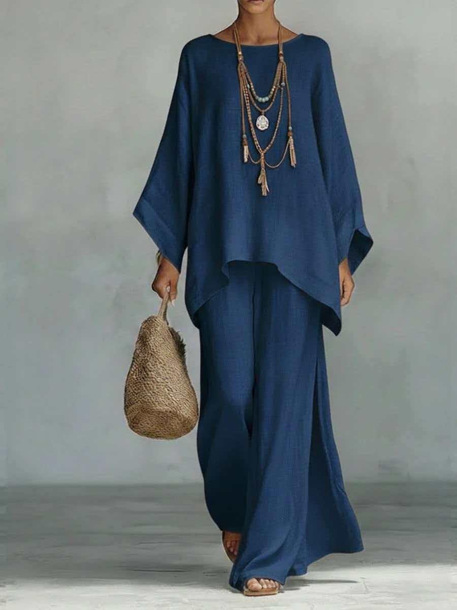 Hot Selling Autumn New Womens Simple Loose Solid Color WideLeg Pants Set