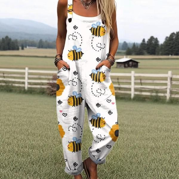 Women's Fresh And Sweet Digital Print Button Suspender Casual Pants