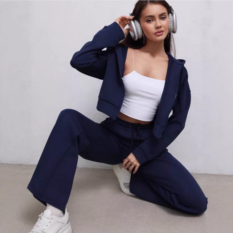 Zipper Sweater Wide-leg Pants Sports Suit