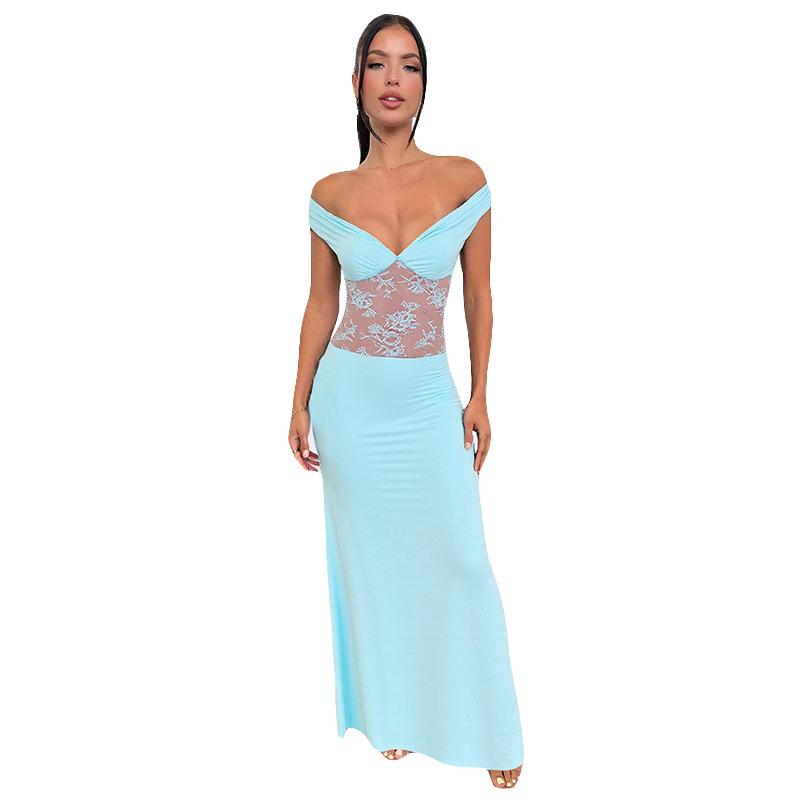Solid Color Strapless Lace Stitching Sexy Dress