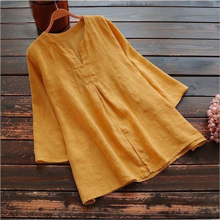 Plus-size Womens Casual Loose-fit Cotton And Linen Top