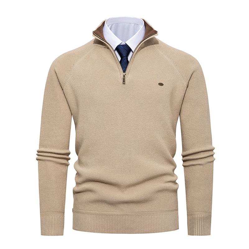 Men's Half-Zip Stand Collar Solid Color Casual Knit Sweater