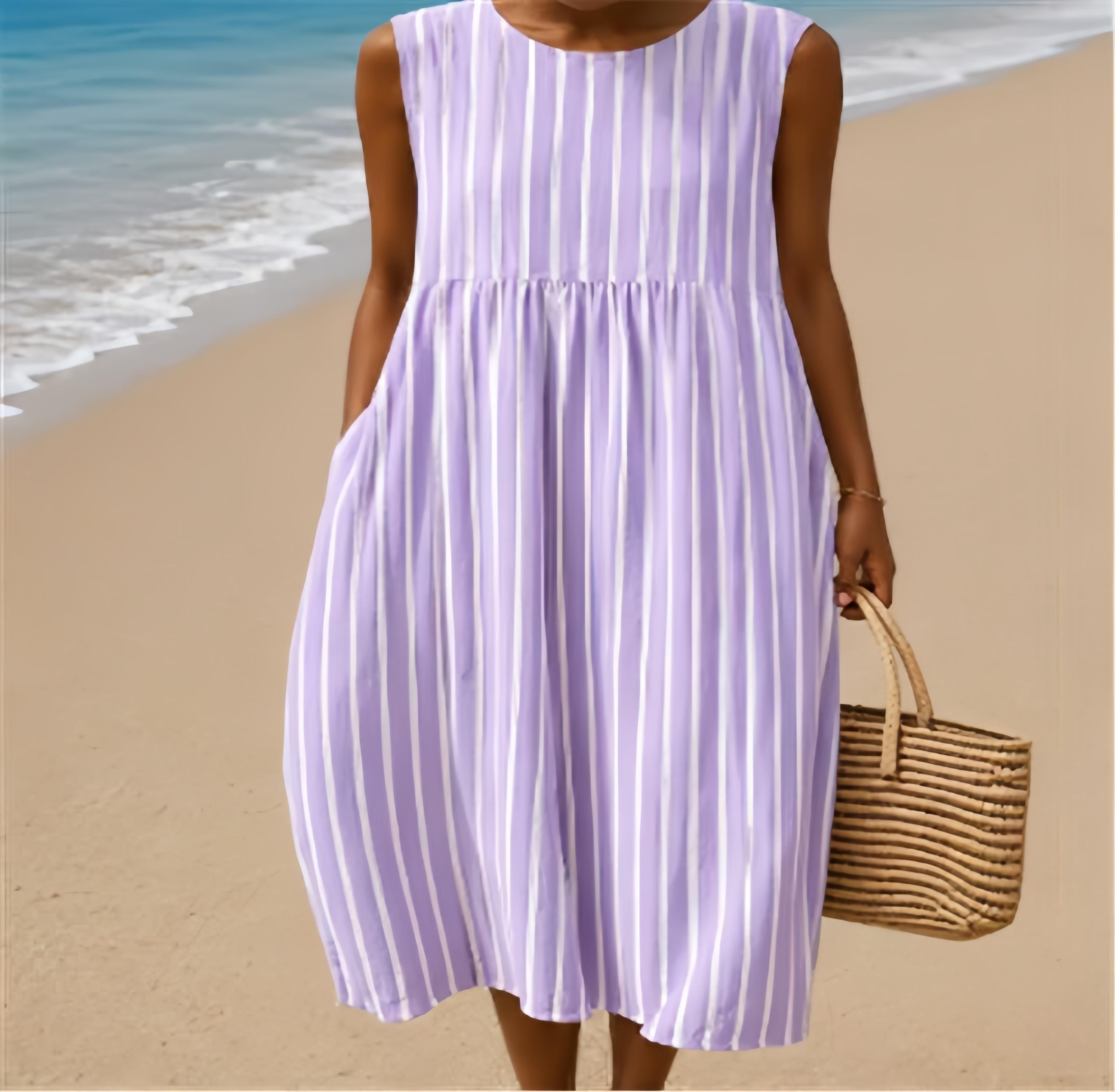 Sleeveless Pocket Casual Printed Temperament Long Dress