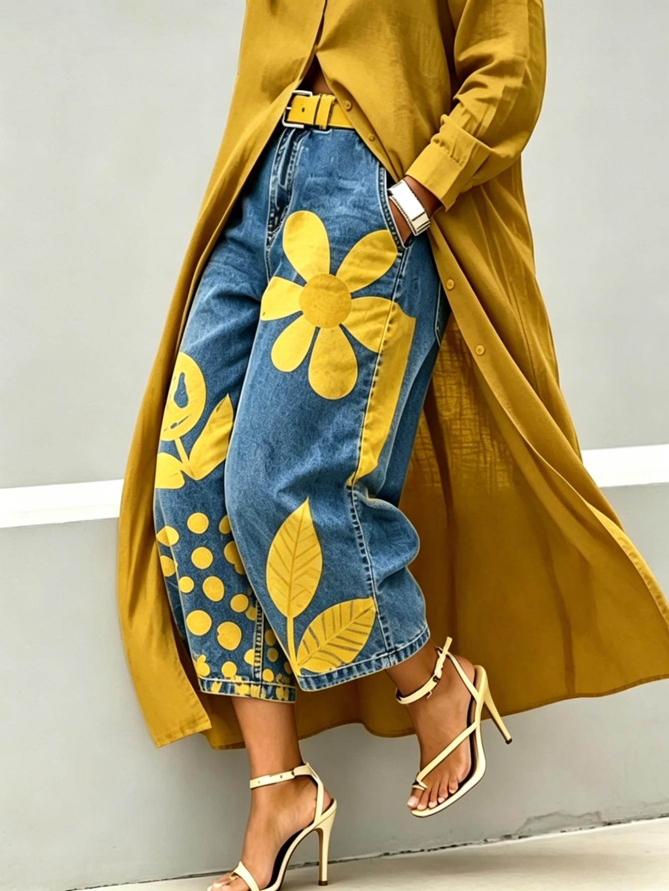 Mid-rise Wide-leg Denim Capri Pants