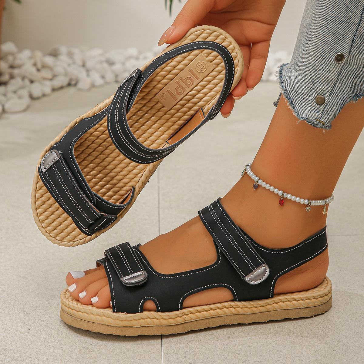 Roman-style Sandals For Women Outdoor Wear With Velcro Straps