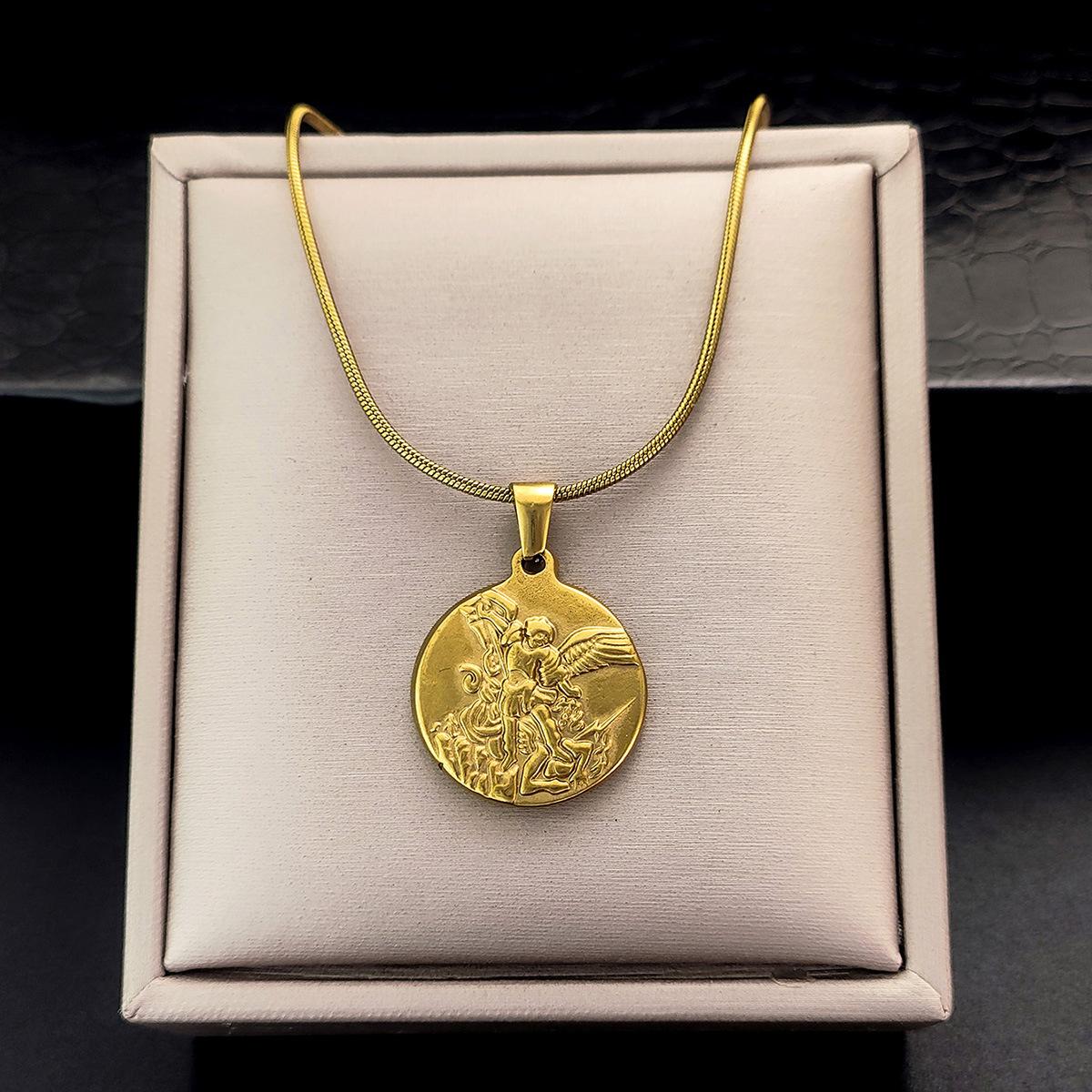 European And American-style Stainless Steel Necklace With Archangel Pendant