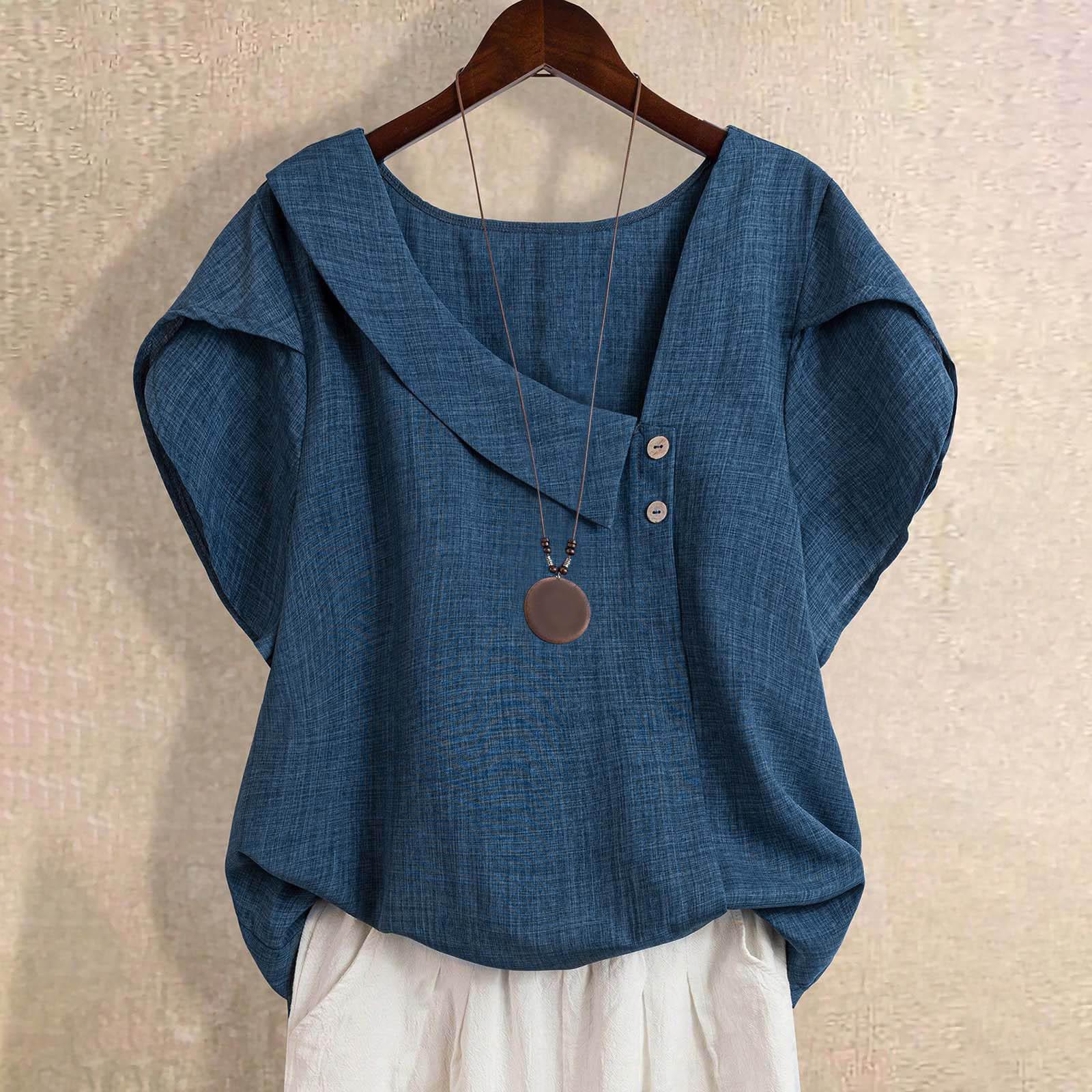Womens Small Slant-Neck Solid-Color Plus-Size Top