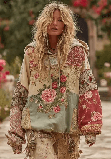 Vintage Hooded Jacket Versatile Lace-up Printed Sweatshirt