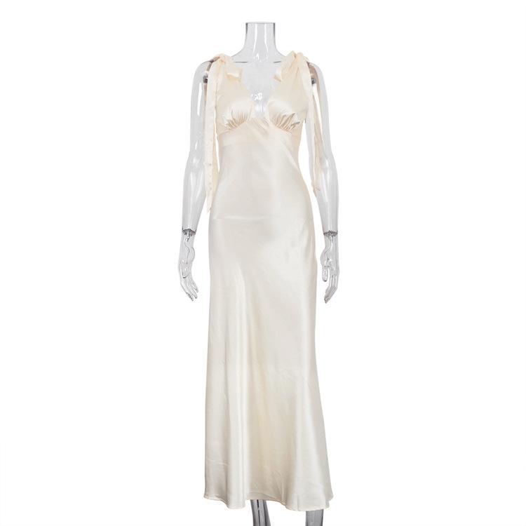 V-neck Sexy Backless Sleeveless Dress With Tie