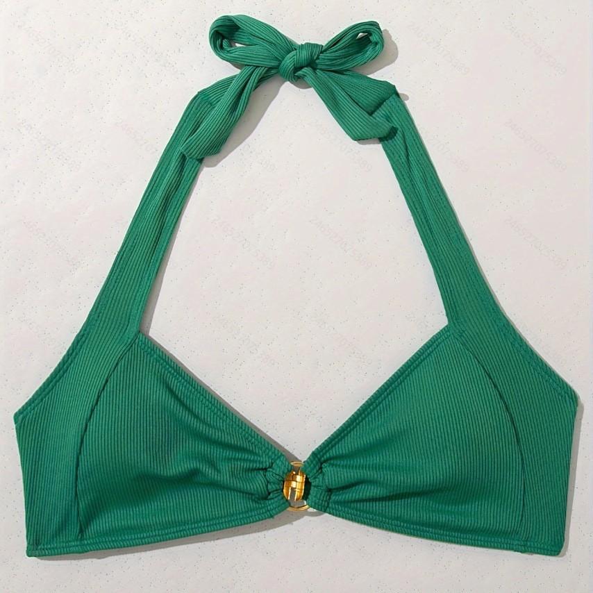 Contrast-color Crossover Halter Top And Bikini Shorts