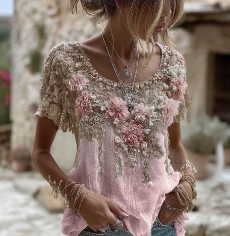 Elegant New Style Jacquard Off-shoulder Short Sleeve Top