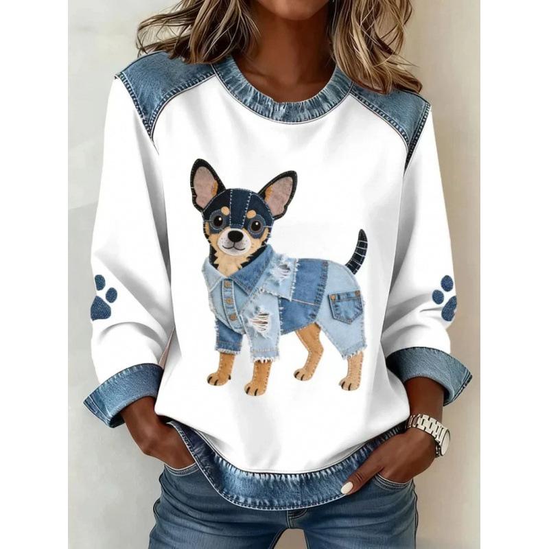 Womens Denim Football Jersey With A Crew Neck Featuring A 3D Digital Print