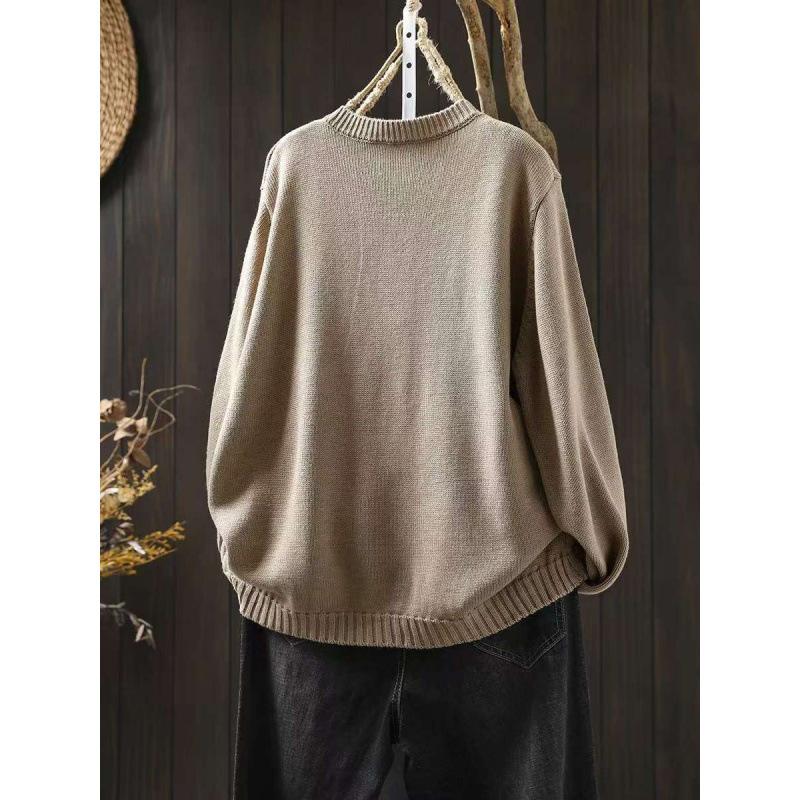 Women's Cotton Knitted Cardigan With Color Buckle Fashion Loose