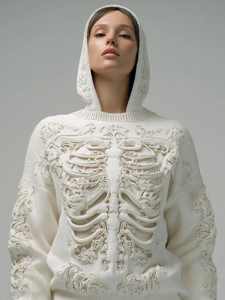 Womens 3D Digital-print Crew-neck Loose Sweater