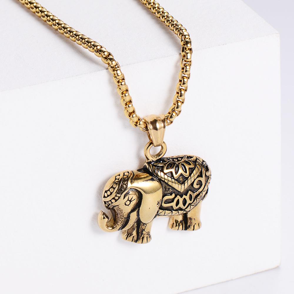 European And American Mens Stainless Steel Elephant Pendant Necklace
