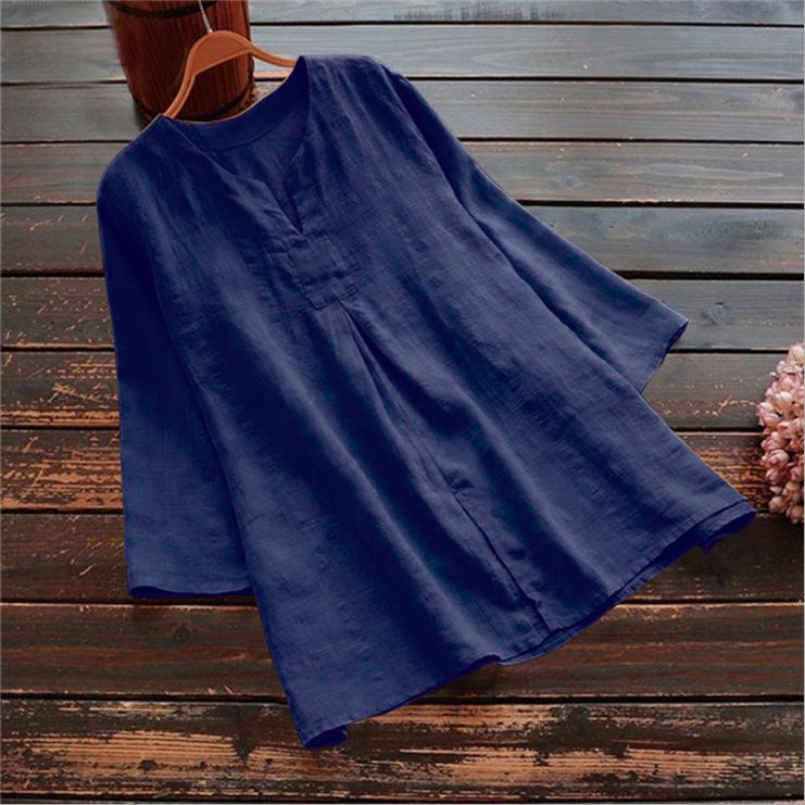 Plus-size Womens Casual Loose-fit Cotton And Linen Top