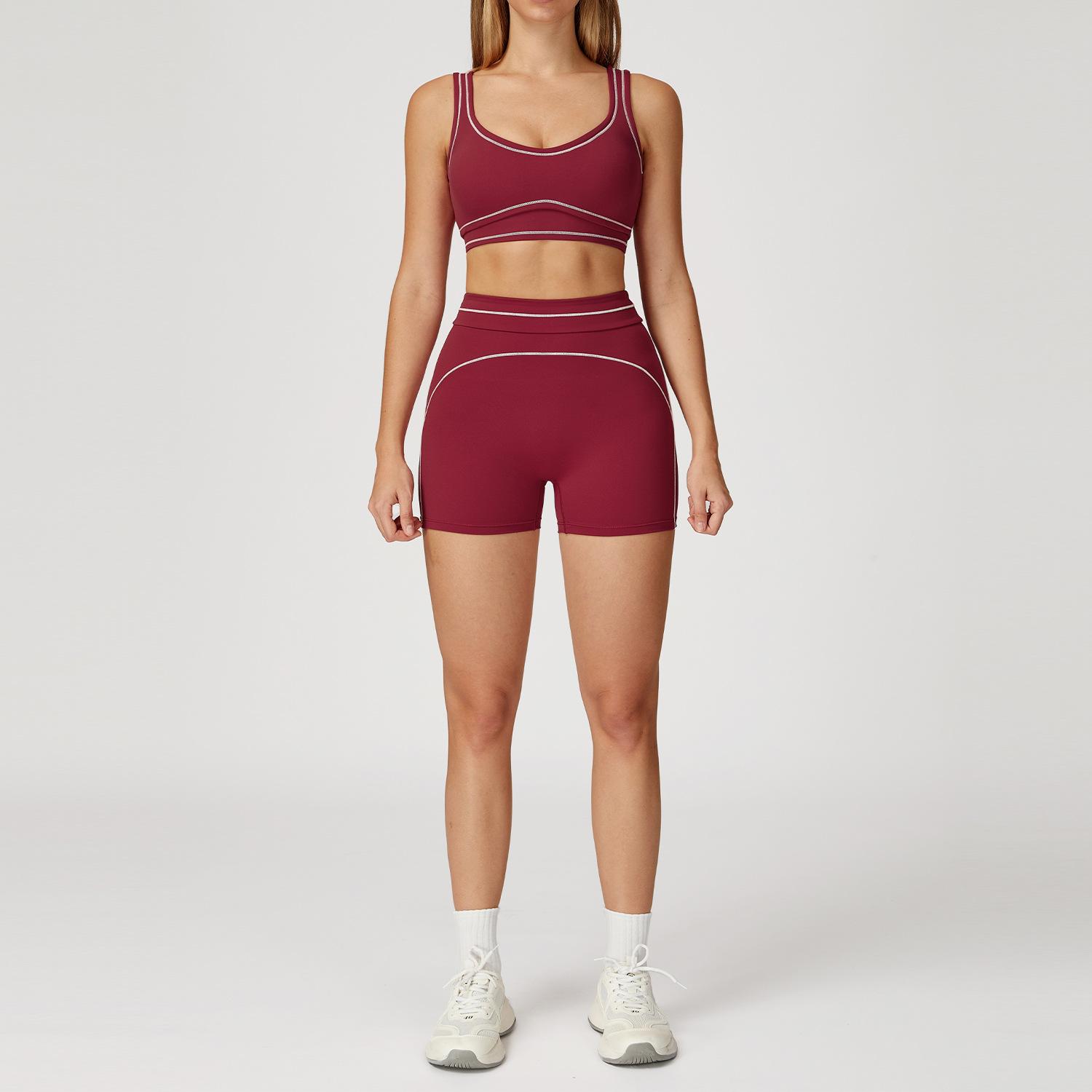 Contrast Color Brushed Yoga Suit Double-shoulder Strap High-grade Sports Workout Clothes